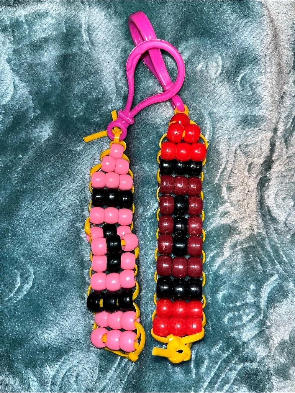 Beaded Keychain Set in Pink & Red